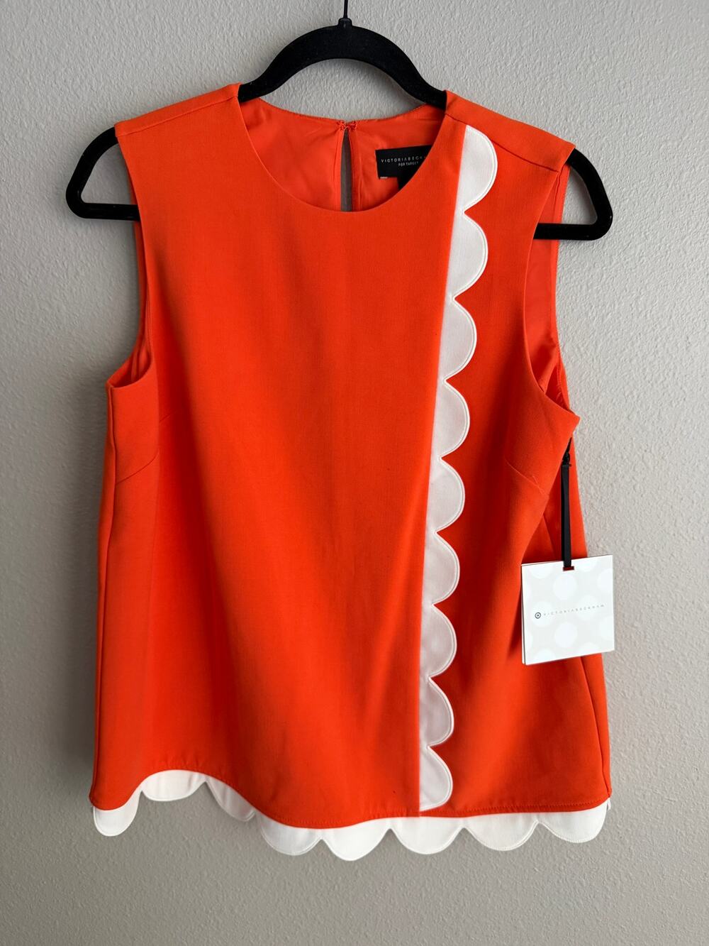 NWT Victoria Beckham for Target Sz M Sleeveless Scalloped Trim Blouse Orange
